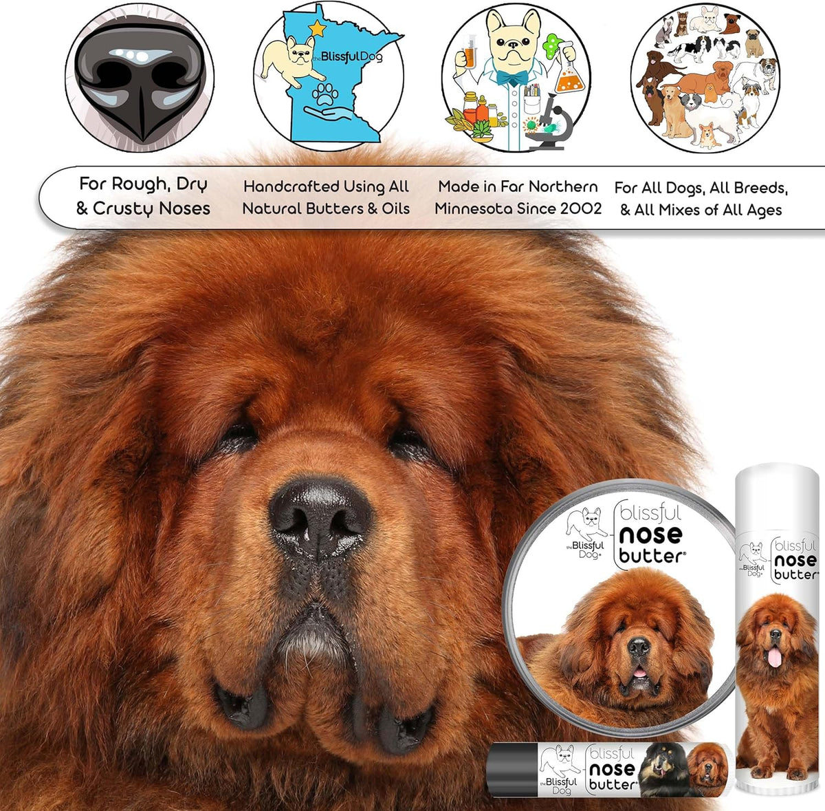 The Blissful Dog Tibetan Mastiff Nose Butter for Dry, Cracked Skin, Lick-Safe Dog Nose Balm with