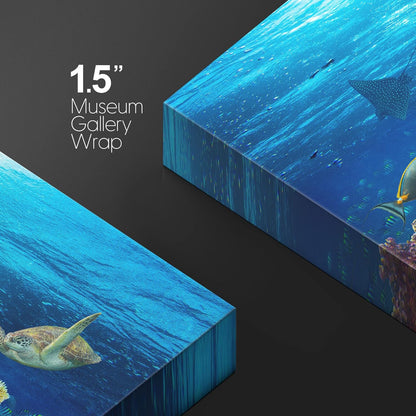 wall26 Canvas Print Wall Art Vibrant Sunshine Ray Coral Reef Turtle Fish Nature Animals Photography
