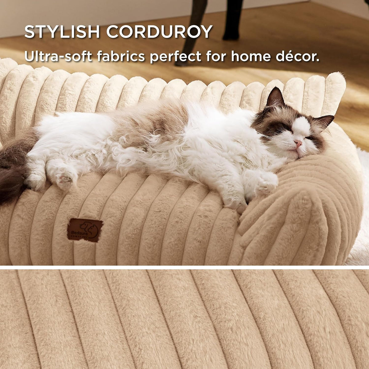 Bedsure Cute Cat Couch for Pets - Fluffy Small Dog Sofa with Premium Soft Corduroy Fleece, Pet Sofa