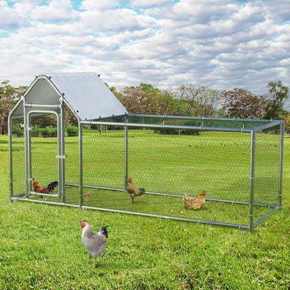 LEMBERI Small Metal Chicken Coop, Walk-in Chicken Run,Galvanized Wire Poultry Chicken Hen Pen Cage