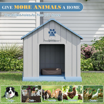 Large Dog House Outdoor Indoor for Medium Large Dogs, Durable Plastic Waterproof Doghouse with Air