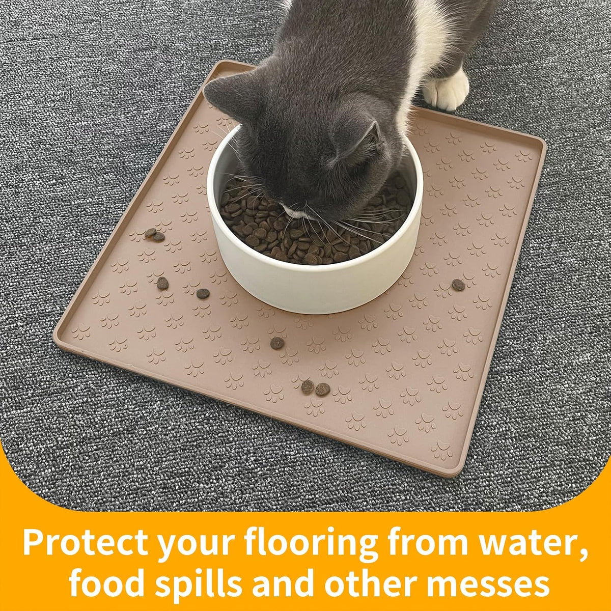 Ptlom Dog Food Mat Anti-Slip Bowl Mats for Food and Water, Waterproof Silicone Pet Placemat with