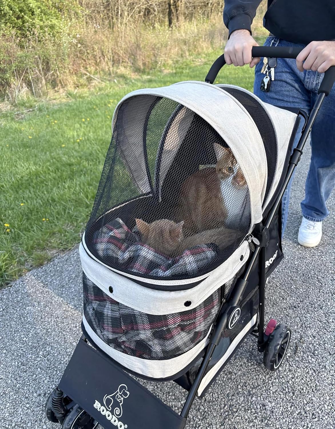 ROODO 4 Wheel Dog Cat Pet Stroller Best Lightweight Foldable Compact Portable Jogger All Terrain
