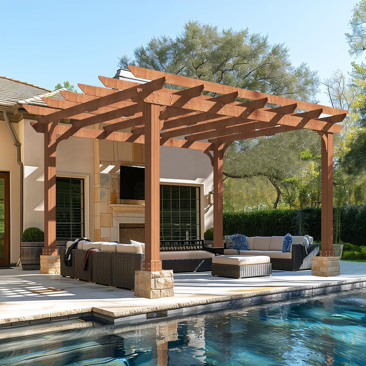 MUPATER 10x12 FT All Cedar Wooden Pergola, Kit with Stakes, Quality Supported Structure, Snow and