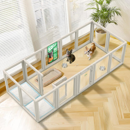 FXW AuraSpace Acrylic Indoor Unleashed Dog Playpen for Small and Medium Dogs, 30 Inch, 16 Panels