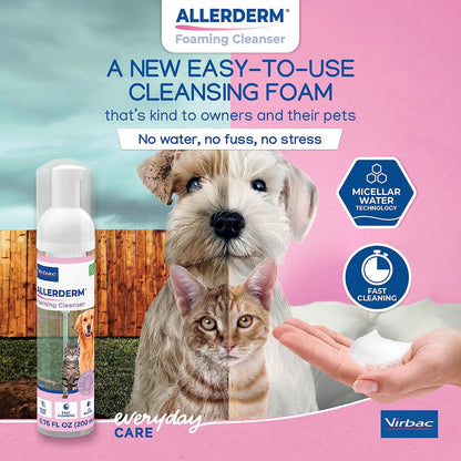 ALLERDERM Foaming Cleanser- Rinse-Free Waterless Micellar Foam for Dogs and Cats with Sensitive