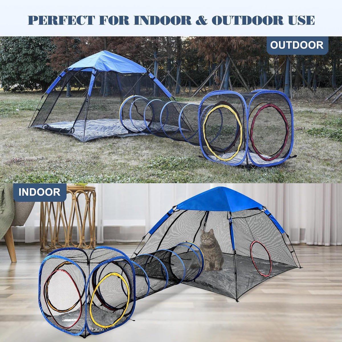 Outdoor Cat Enclosure -Portable Pet Playpen for Outside with Cat Tunnel, Cube Combo,Pet Cage for