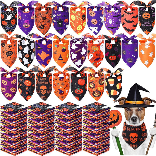 Abbylike 200 Pcs Halloween Dog Bandanas Bulk Pumpkin Bandanas for Dogs Pets Triangle Kerchief Bibs