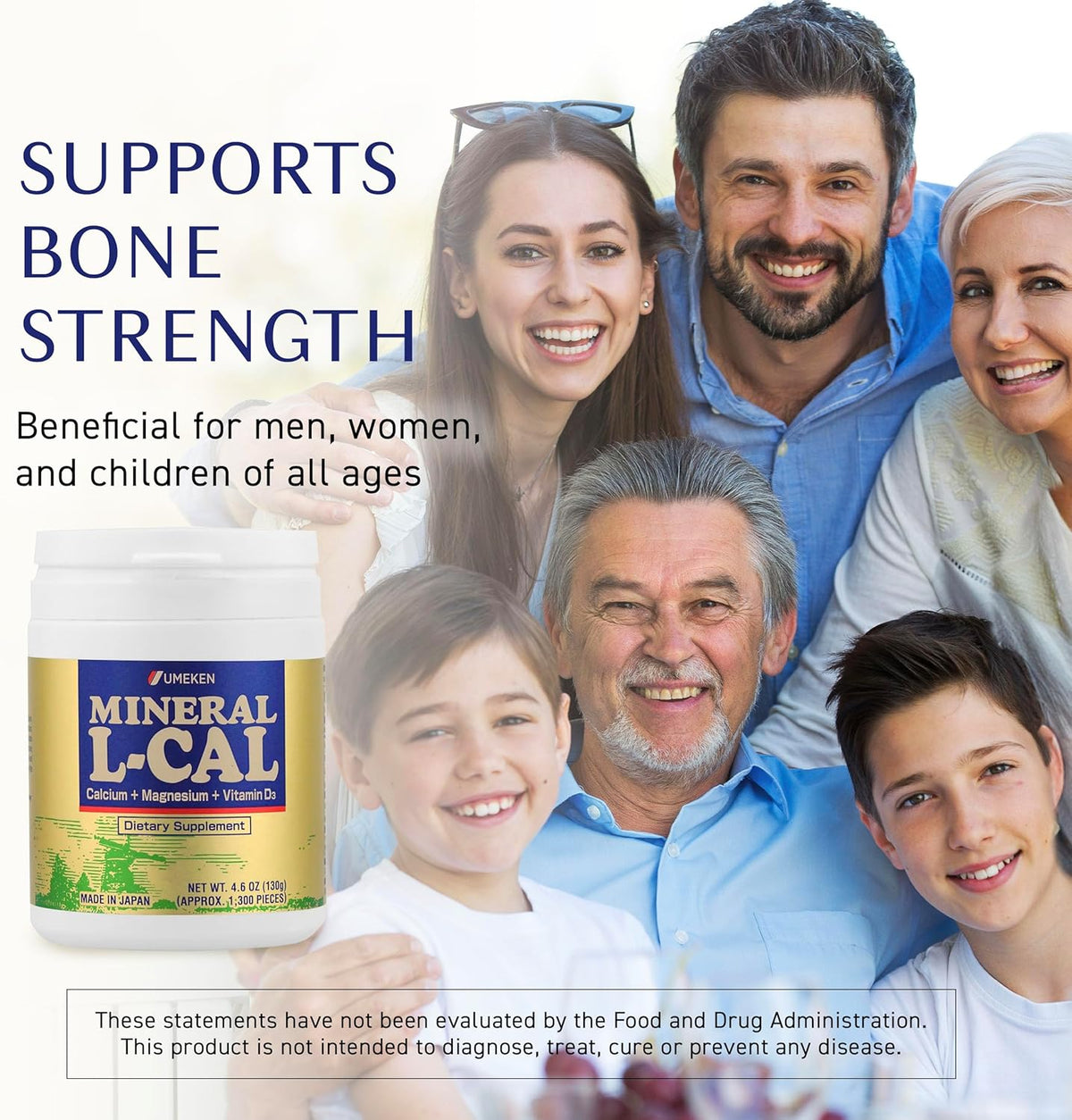 Umeken Mineral L-Cal Calcium with Vitamin D3, 2 Month Supply, Water Soluble Ball Format with