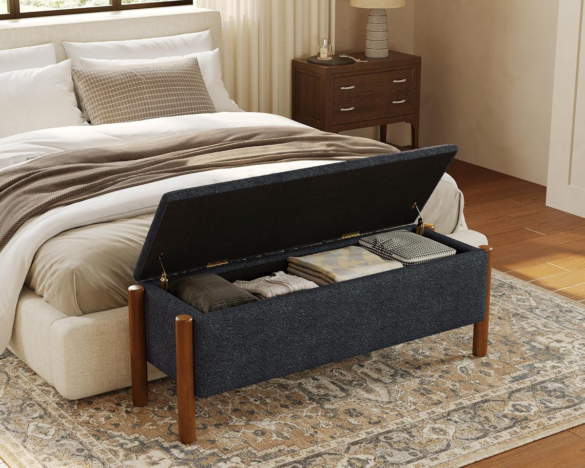 Storage Ottoman Bench, End of Bed Bench for Bedroom, 47" Boucle Upholstered Entryway Shoe Seat