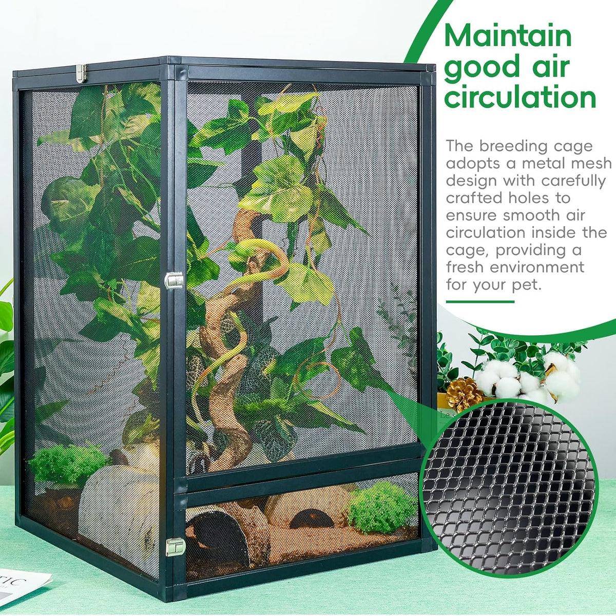33 Gal Detachable and Foldable Reptile Butterfly Cage Terrarium, 360° Observation, Airflow
