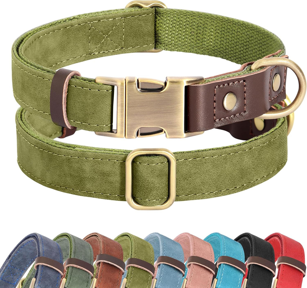 Didog Soft PU Leather Dog Collars for Medium Dogs,Classic Adjustable Dog Collars with Quick Release