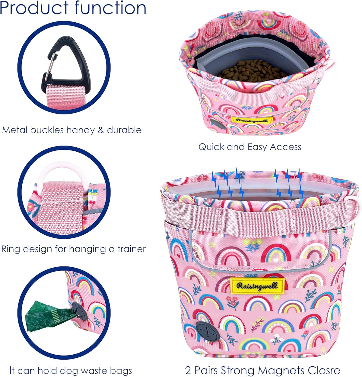 Dog Treat Pouch for Pet Walking and Training with Clicker 2 Cup Silicone Bag Small Fanny Pack