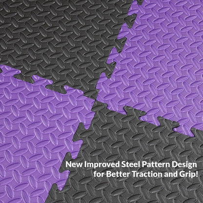 Xspec 1" Extra Thick 48 sq ft Reversible EVA Gym Foam Floor Mat Tiles (24" x 24"), Steel Pattern