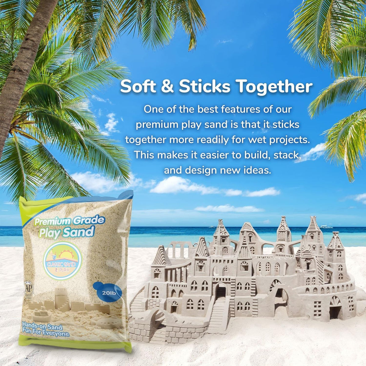 Classic Sand and Play Sand for Sandbox, Table, Therapy, and Outdoor Use, 20 lb. Bag, Natural