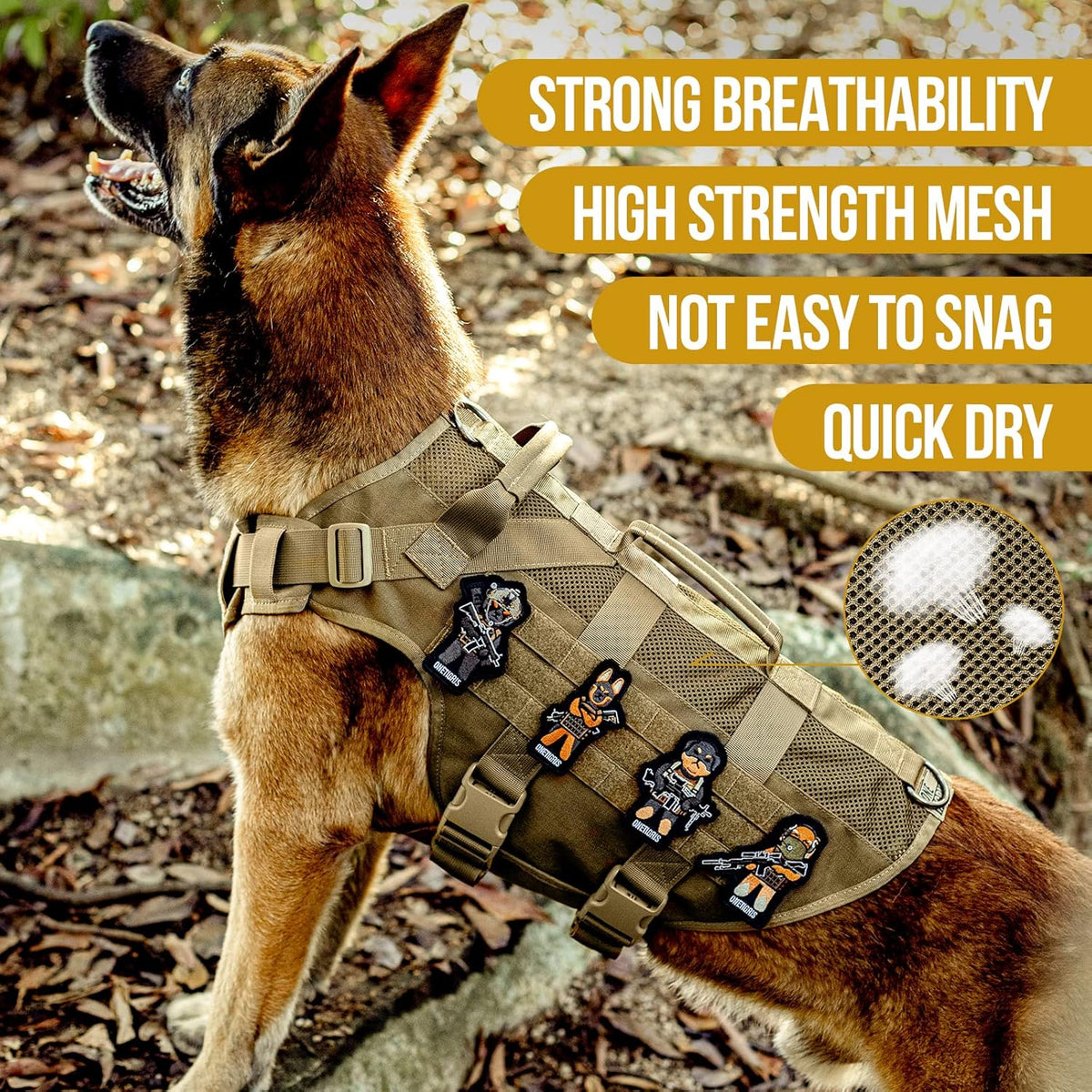 OneTigris No Pull Tactical Dog Harness for Medium Large Dog, Mesh Design Breathable Service Dog