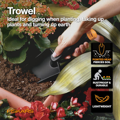 Fiskars House Plant Starter Tool Gift Set with Bypass Pruner, Trowel, Cultivator, and L/XL Garden