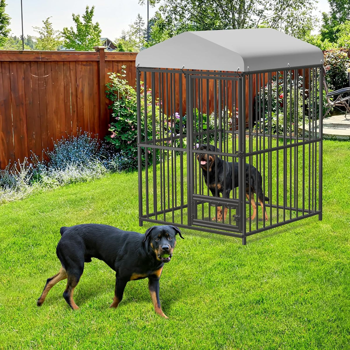 4x4x6 FT Outdoor Dog Kennel,Heavy-Duty Enclosures Outside with UV-Resistant Waterproof Roof Cover