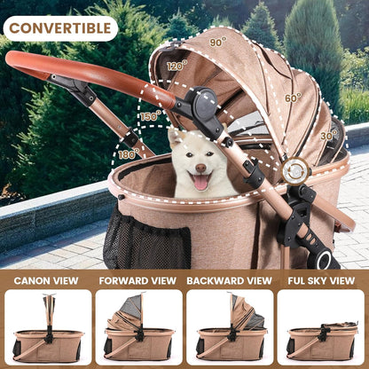 Pet Stroller with 4 Wheels, Foldable Pet Travel Carrier for Small/Medium Dogs Cats up to 50lbs