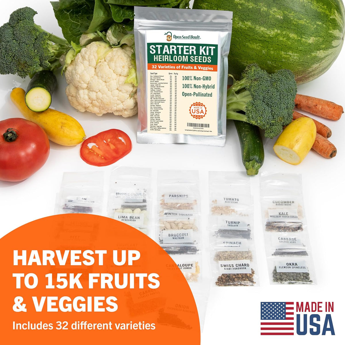 Open Seed Vault 15,000 Non GMO Heirloom Vegetable Seeds for Planting Vegetables and Fruits - 32