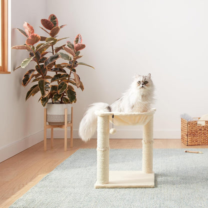 Amazon Basics Cat Condo Tower with Hammock Bed and Scratching Post,Easy to Assemble,Plush