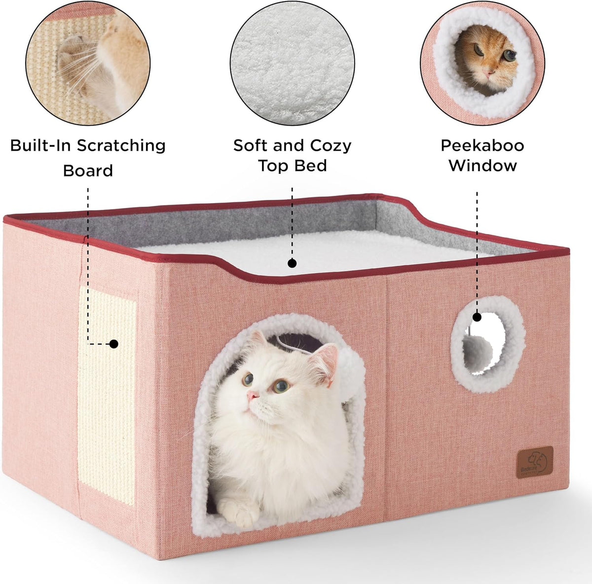 Bedsure Large Cat Beds for Indoor Cats - Extra Wide Cat Cube House for Small Pet with Fluffy Ball