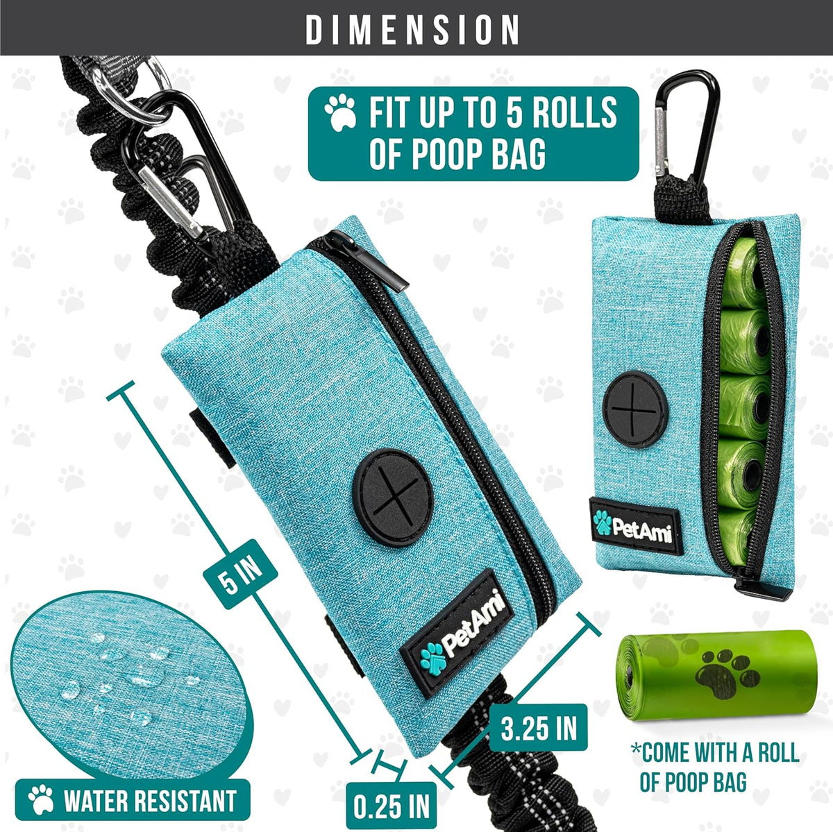 PetAmi Dog Poop Bag Holder for Leash, Dog Waste Bag Dispenser with Clip, Doggy Walking Accessories