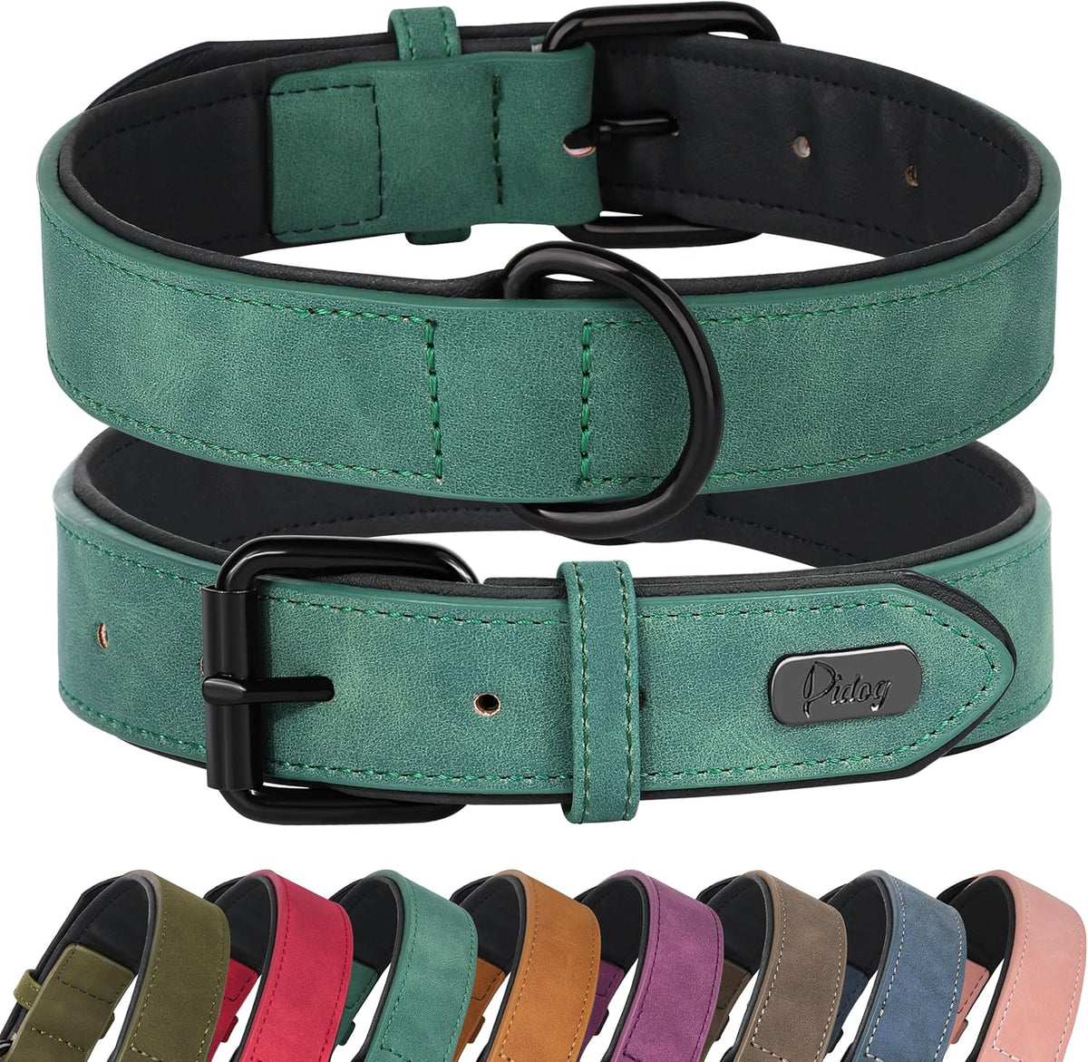 Didog Soft Padded Leather Dog Collar, Breathable Heavy Duty Dog Collar Leather with Adjustable