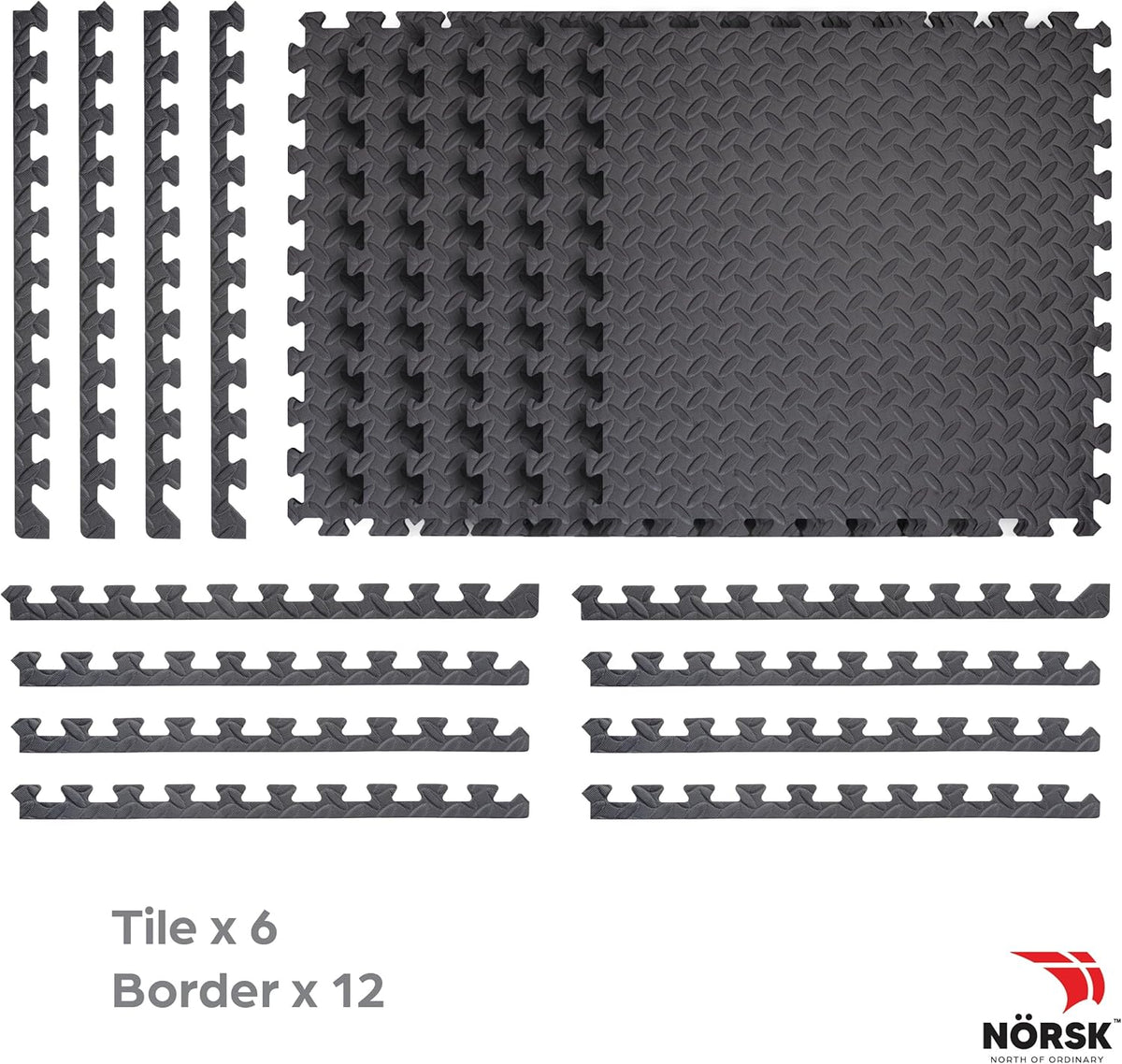 Norsk Foam Floor Gym Mats with Interlocking Tiles, .47" Thick, 24"x24", 54-Pack, 216 Square Feet