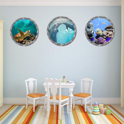 Under The Sea Nature Scenery Ocean Animals World Includ Sea Turtles Dolphins Coral 3 Pcs Removable