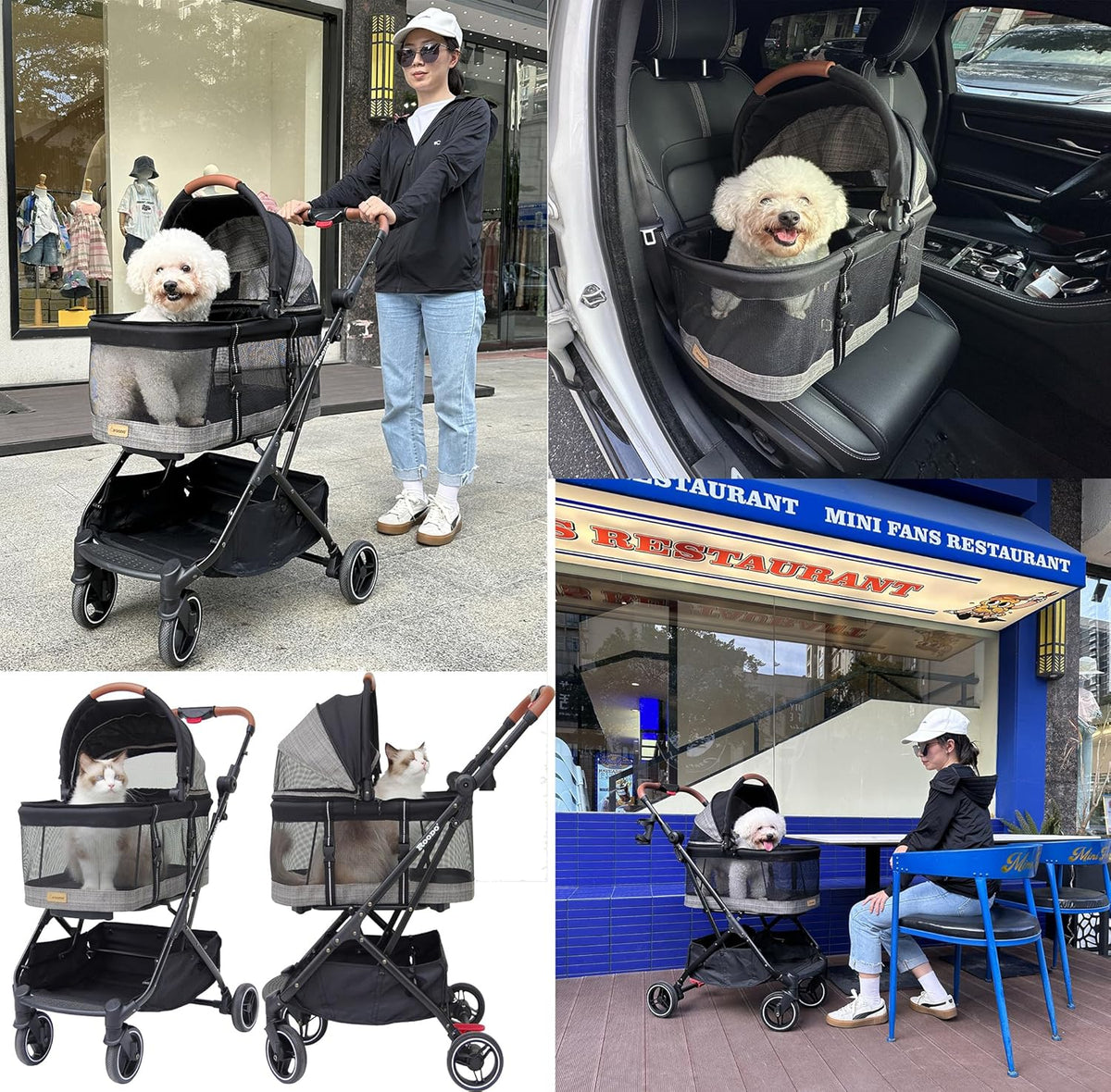 ROODO Fashion 3-in-1 Dog Cat Stroller with Detachable Carrier&Car Seat Combo Best Lightweight