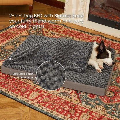 Orthopedic Memory Foam Bed for Large Dogs, Waterproof Cooling Pet Mats for Crate with Removable