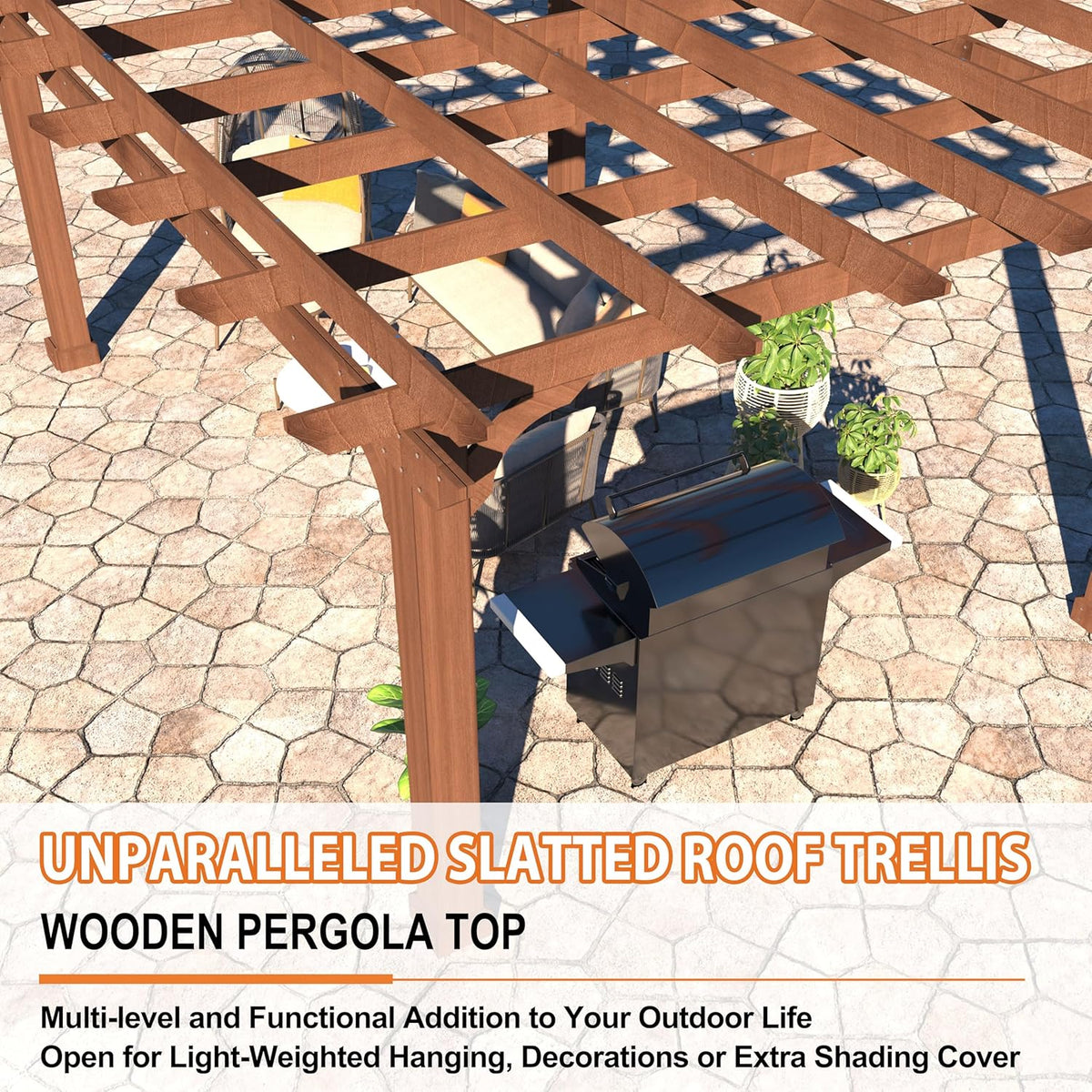 MUPATER 10x12 FT All Cedar Wooden Pergola, Kit with Stakes, Quality Supported Structure, Snow and