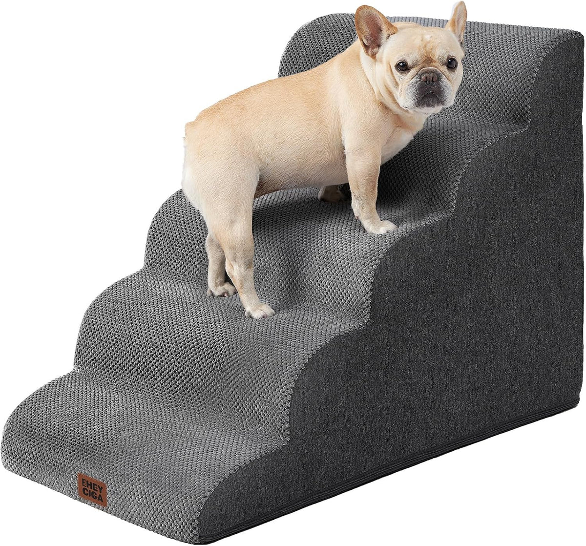 EHEYCIGA Curved Dog Stairs Ramp for High Beds, 5-Step Extra Wide Dog Steps for Small Dogs and Cats