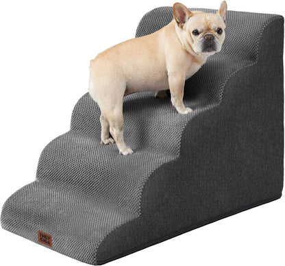 EHEYCIGA Curved Dog Stairs Ramp for High Beds, 5-Step Extra Wide Dog Steps for Small Dogs and Cats