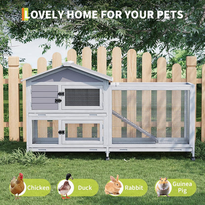 Rabbit Hutch 2-Tier, Small Wooden Chicken Coop with Wheels for Outdoor Use - Weatherproof Small