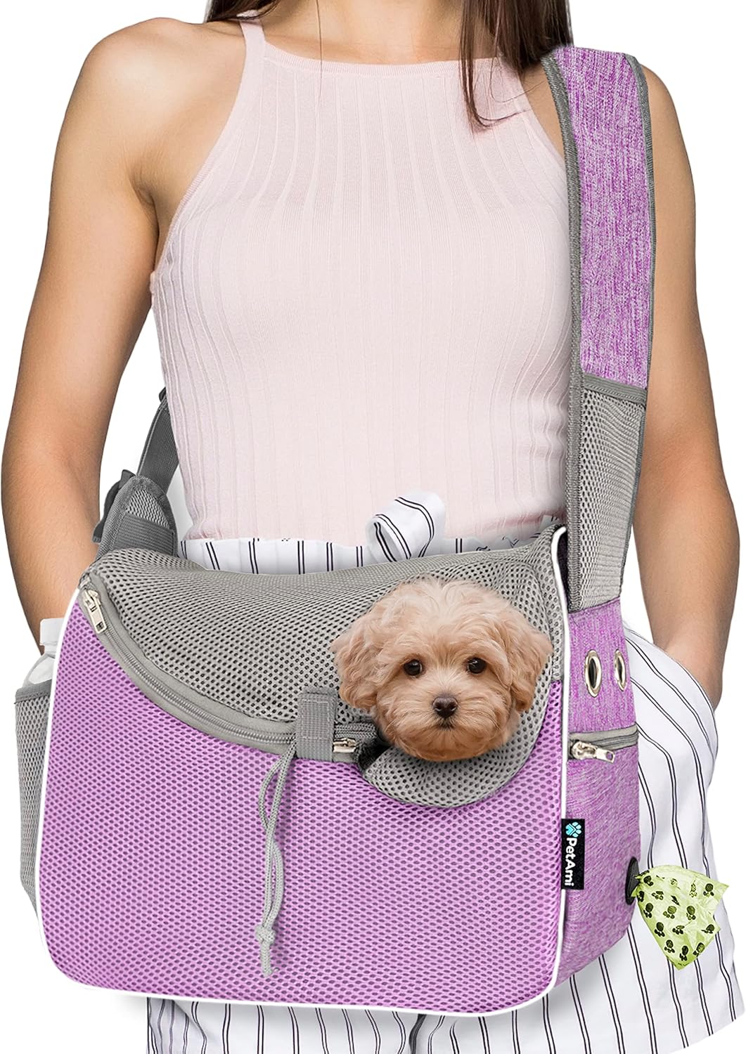 PetAmi Small Dog Sling Carrier, Soft-Sided Crossbody Puppy Carrying Purse Bag, Adjustable Sling Pet