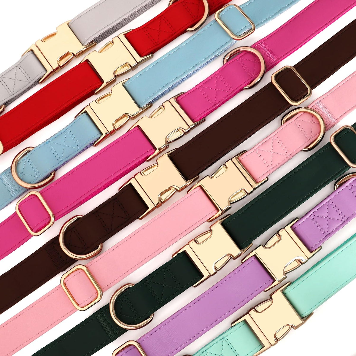 PET ARTIST PU Leather Dog Collar, Bright & Stylish Purple Dog Collar Girl with Quick Release Gold