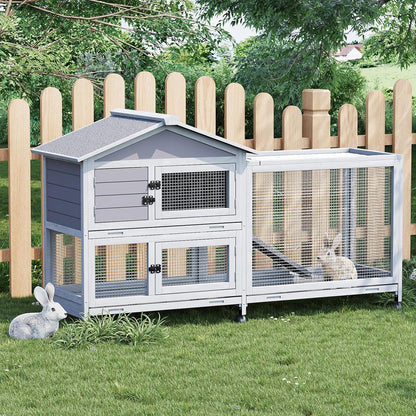 Rabbit Hutch 2-Tier, Small Wooden Chicken Coop with Wheels for Outdoor Use - Weatherproof Small