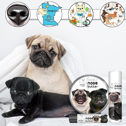 The Blissful Dog Pug Duo Nose Butter for Dry, Cracked Skin, Lick-Safe Dog Nose Balm with