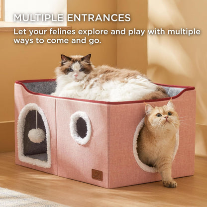 Bedsure Large Cat Beds for Indoor Cats - Extra Wide Cat Cube House for Small Pet with Fluffy Ball