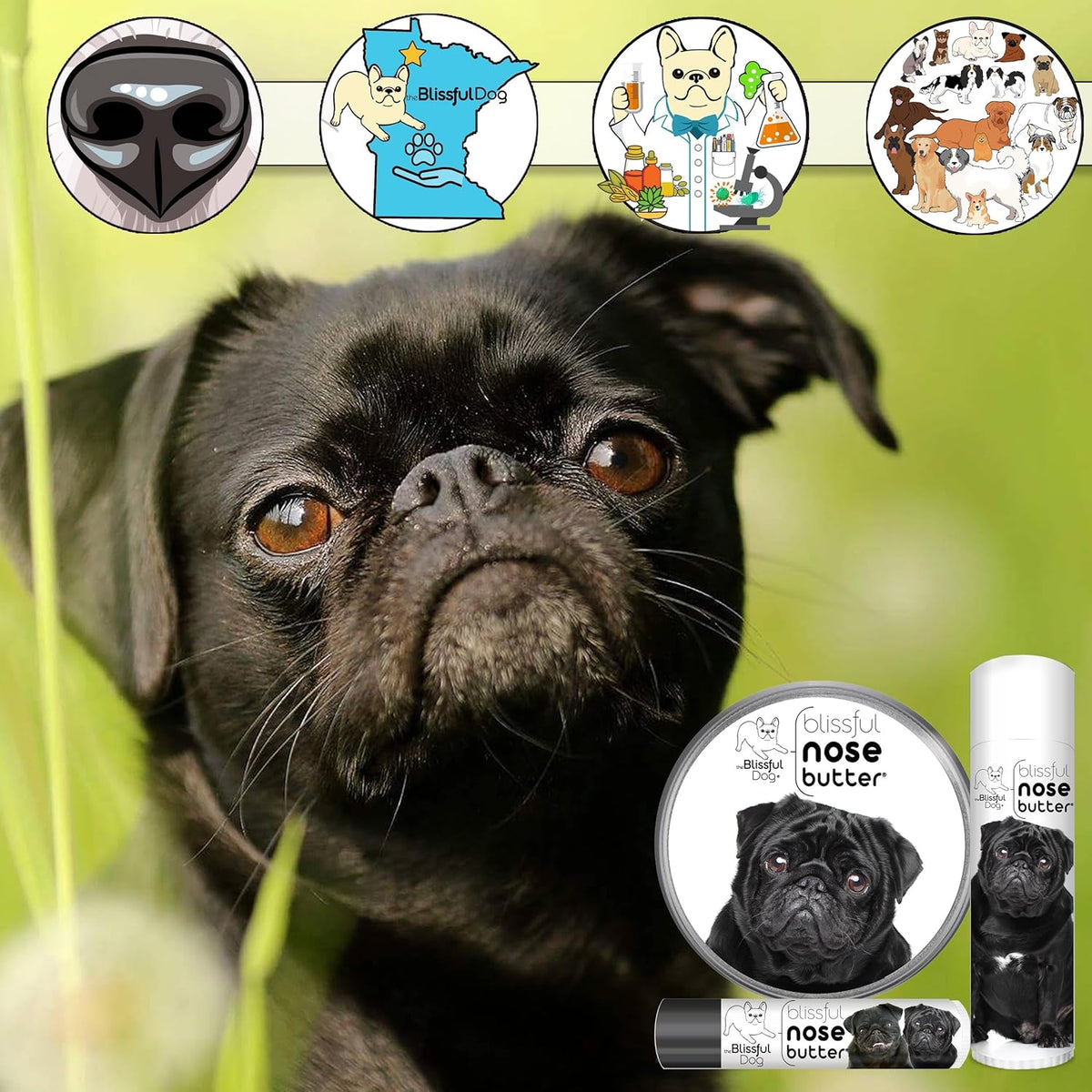 The Blissful Dog Black Pug Nose Butter, Versatile Dog Nose Balm for Dry Nose, Handcrafted Nose