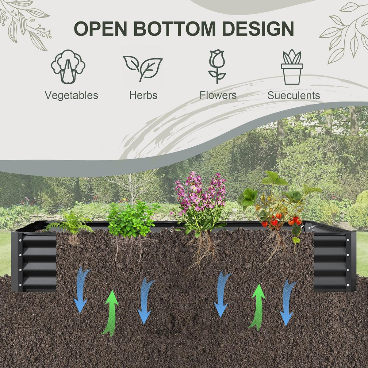 Domi Galvanized Raised Garden Bed, 8x4x1Ft Thickening Metal Planter Box for Vegetables Bottomless