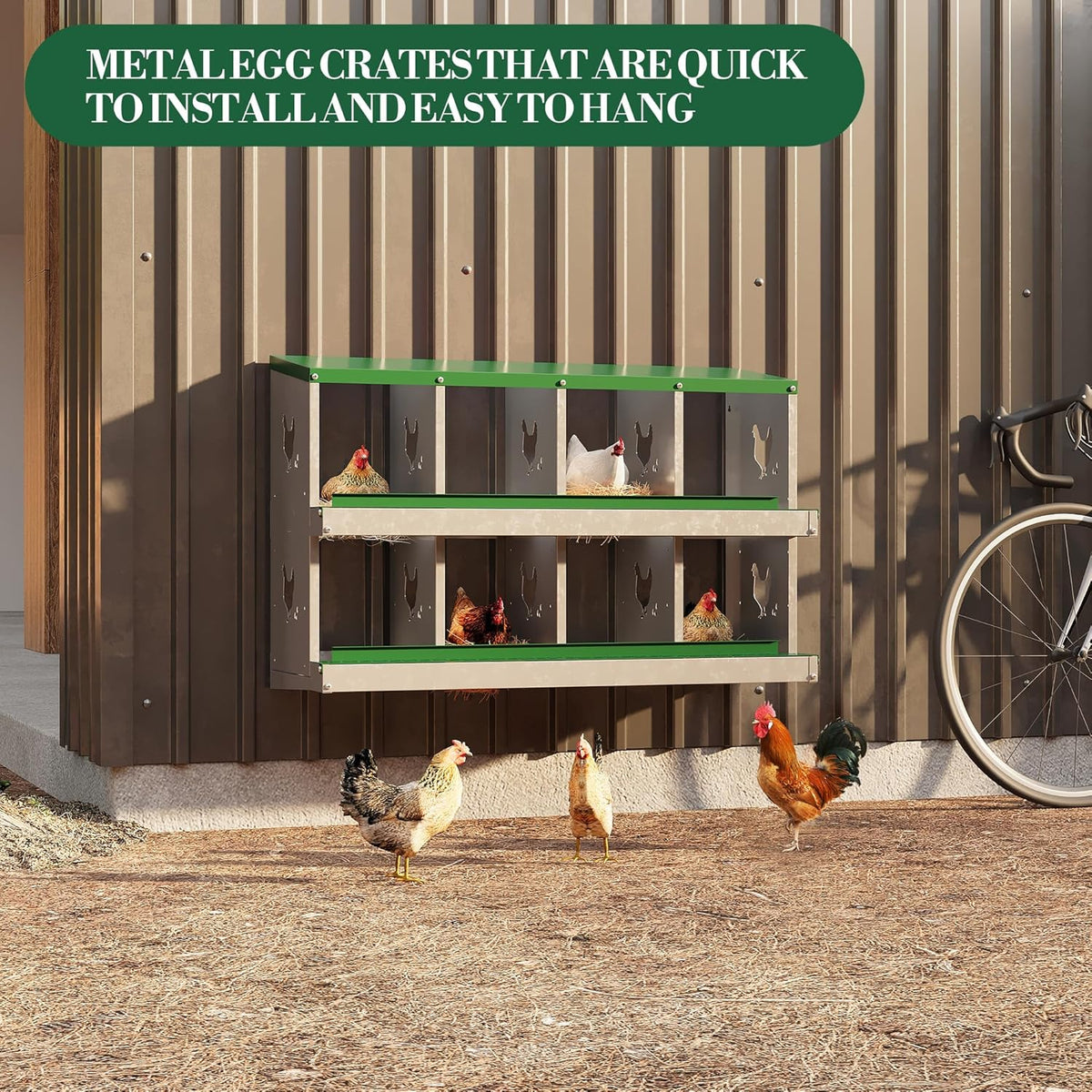 8 Hole Chicken Nesting Box with Roll Out Egg Tray, Rustproof & Ventilated Chicken Laying Boxes for