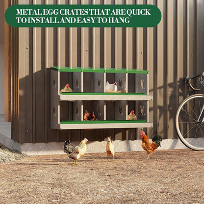8 Hole Chicken Nesting Box with Roll Out Egg Tray, Rustproof & Ventilated Chicken Laying Boxes for
