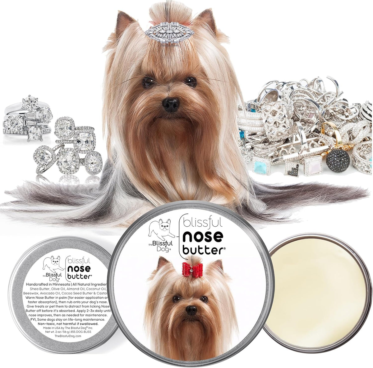 The Blissful Dog Yorkshire Terrier Nose Butter for Dry, Cracked Skin, Lick-Safe Dog Nose Balm with