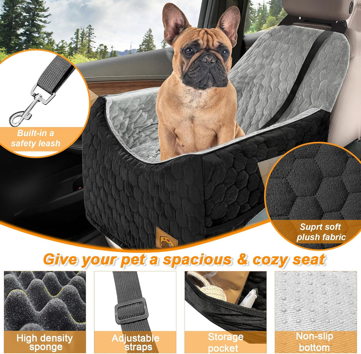 Dog Car Seat for Small/Medium Dogs, Memory Foam Dog Booster Seat, Travel Safety Per Car Seat with