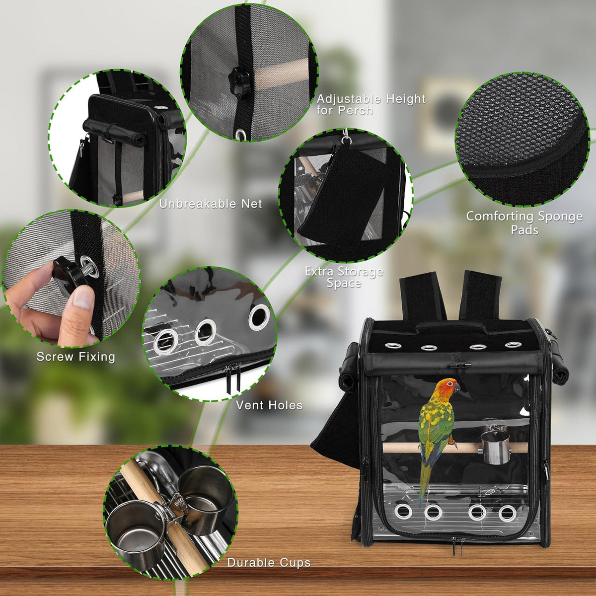 Suertree Bird Carrier with Seat Belt for Car Travel, Bird Backpack Carrier with Indestructible