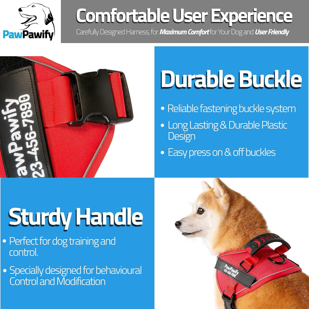PawPawify Custom No Pull Dog Harness with Name and Phone Number, Heavy Duty Personalized Pet Vest