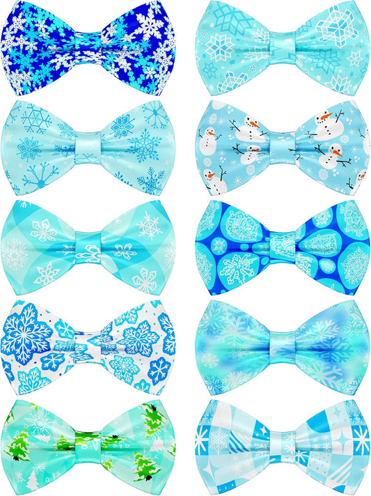 PET SHOW 10 Pack Winter Small Dog Bow Ties Sliding Collar Attachments Puppy Cats Snowflake Bowties